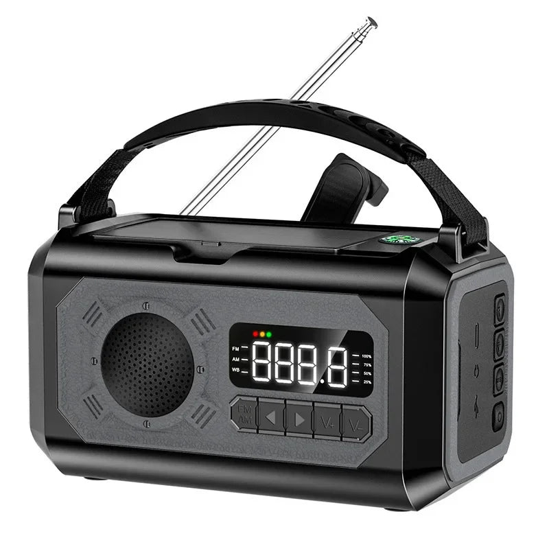 12000 mAh nødradio med doble solcellepaneler og sveiv (AM/FM/NOAA)