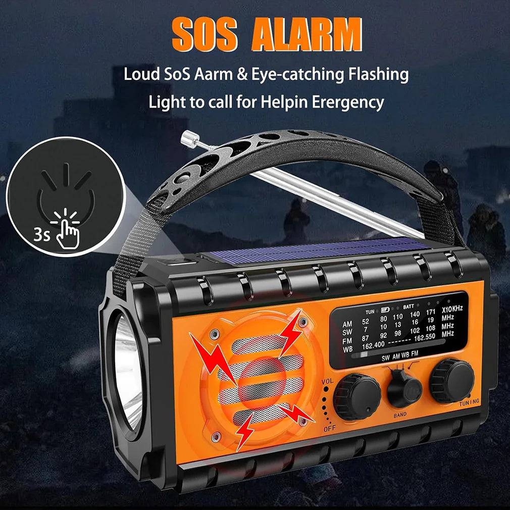 20 000 mAh nødradio med solcellepanel