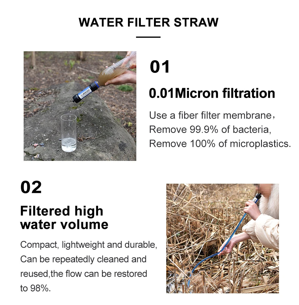 Camping utendørs vannrenser 0,01 mikron filtrering bærbar gjenbrukbar sugerørtype Bruk av medisinsk hul fiber av høy kvalitet