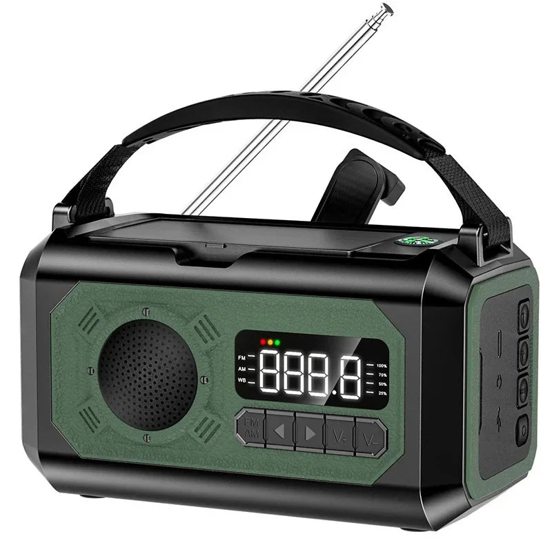 12000 mAh nødradio med doble solcellepaneler og sveiv (AM/FM/NOAA)