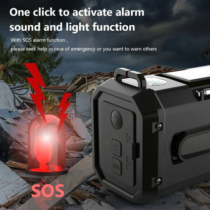 Nødradio med solcellepanel og håndsveiv – 10000 mAh Powerbank