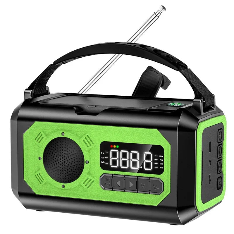 12000 mAh nødradio med doble solcellepaneler og sveiv (AM/FM/NOAA)