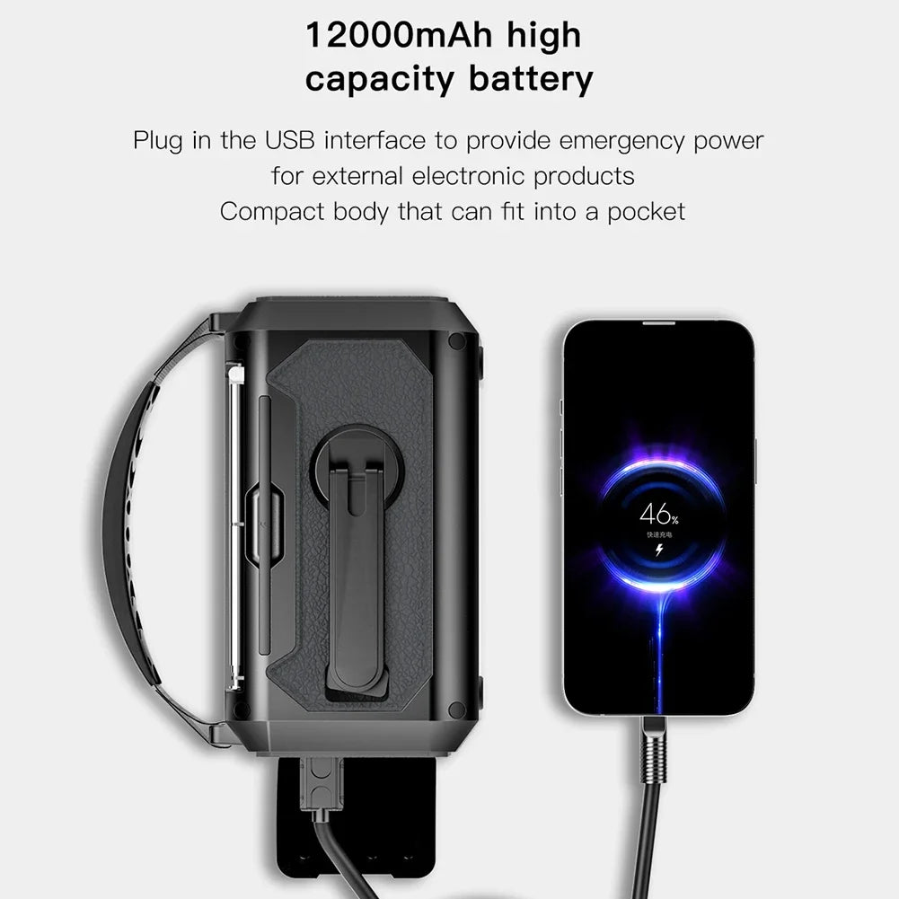 12000 mAh nødradio med doble solcellepaneler og sveiv (AM/FM/NOAA)