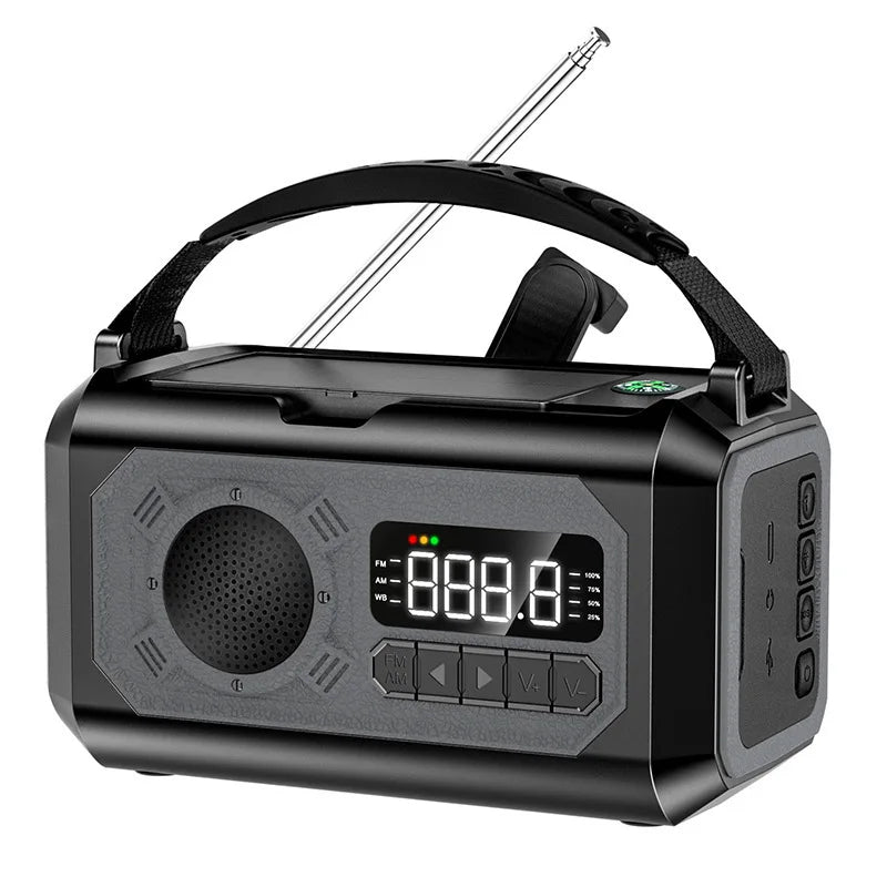 12000 mAh nødradio med doble solcellepaneler og sveiv (AM/FM/NOAA)