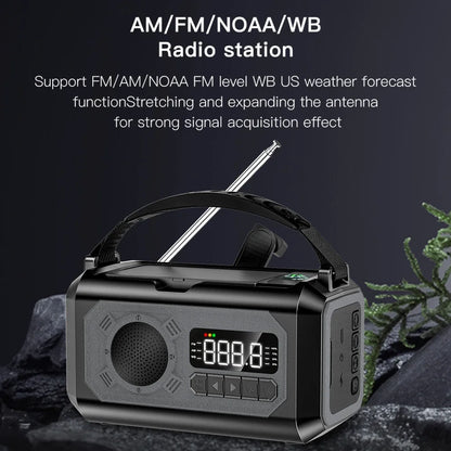 12000 mAh nødradio med doble solcellepaneler og sveiv (AM/FM/NOAA)