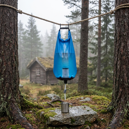 Kompakt bærbar utendørs tyngdekraft-vannrensepose, filtreringsutstyr for nødsituasjoner og katastrofer til camping og feltbruk